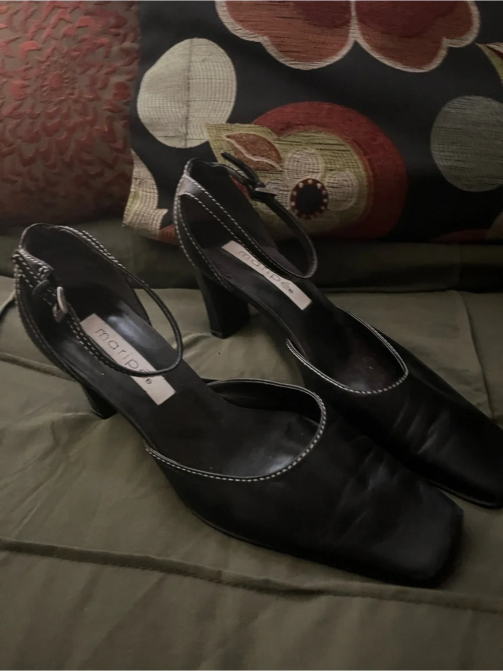 Maripe Black Square-Toe Slingback Heels